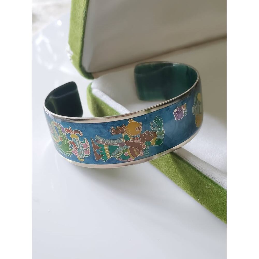Vintage Mayan Aztec Cuff Bracelet by Rodriguez Fernandez